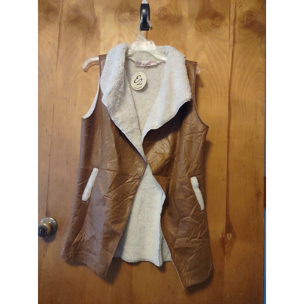 Brown Faux Seude Vest Womens Large Topper E2 Clothing New Nwt